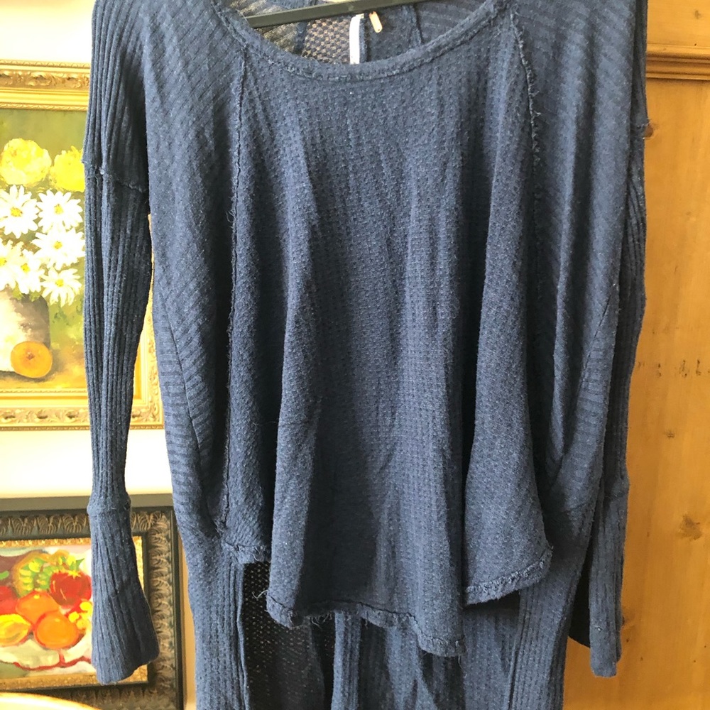 Free People Navy waffle Long Sleeve